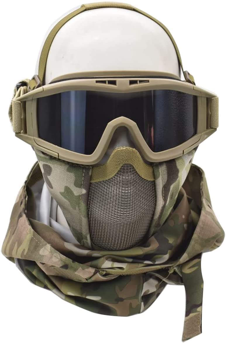 Masque Facial Résistant Au Vent Cagoule Masque Demi-Visage en Maille De Pistolet A Air Et Lunettes Tactiques, pour Halloween Et Jeu De Rôle De Paintball avec Pistolet A Air