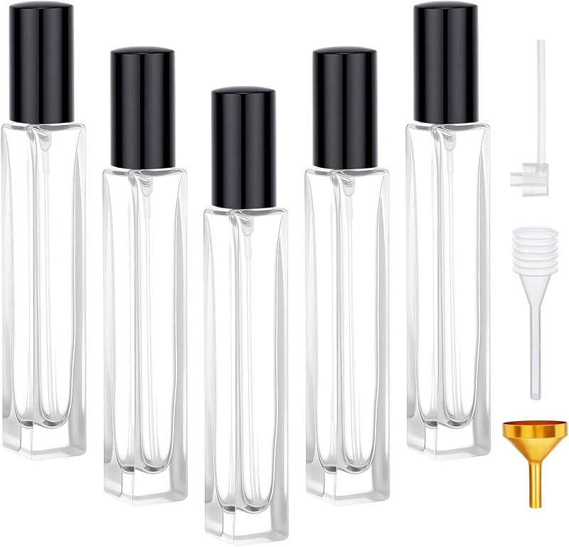Frascos de vidro transparentes Segbeauty para perfume, 10 mL, com spray e tampa preta, Pacote com 5
