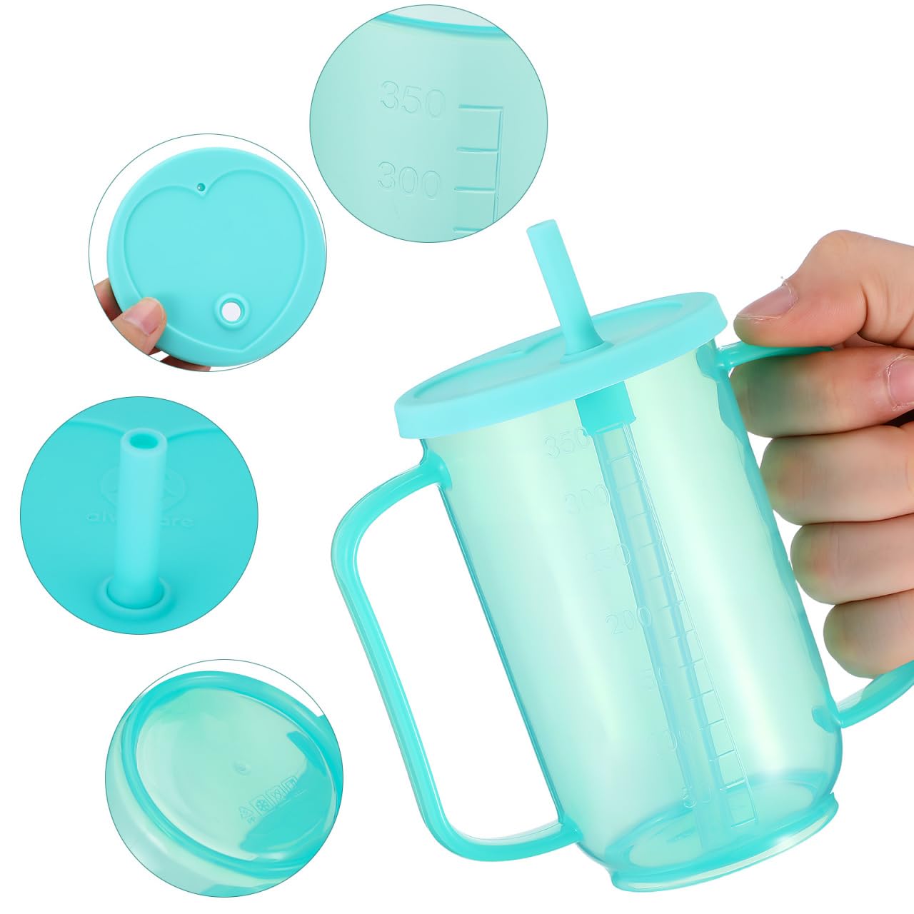Baluue Tazza con becco per anziani, a prova di perdite, con manici, in silicone, per alimenti, a prova di perdite, con coperchio e 350 ml