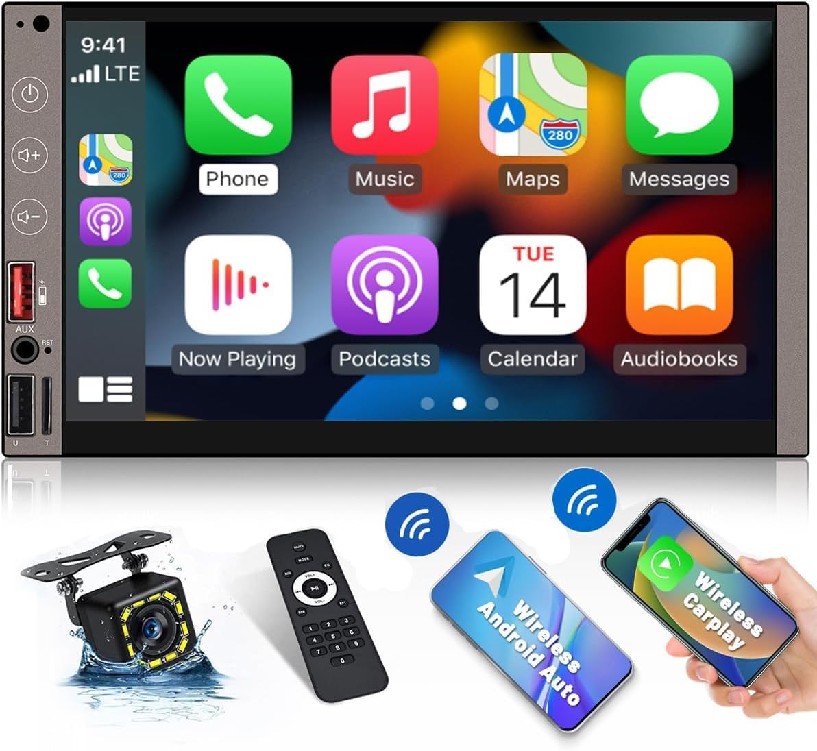 Hikity Autoradio 1 Din CarPlay Android Auto avec écran de 6,9 Pouces