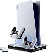 PS5 Cooling Stand with Fan, Dual PS5 Controller Charging Station for PS5 Console, Multifunctional PS5 Stand Cooling Station with Controller Charger and 3 USB Hub for PS5