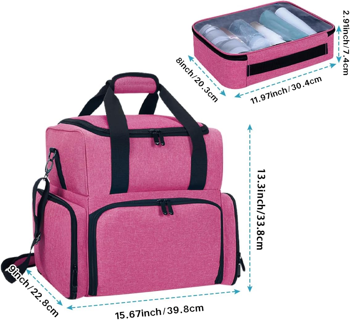 Large Makeup Bag with 2 Removable Case Multifunctional Cosmetic Bag Double Layer Travel Toiletry Organizer,Red