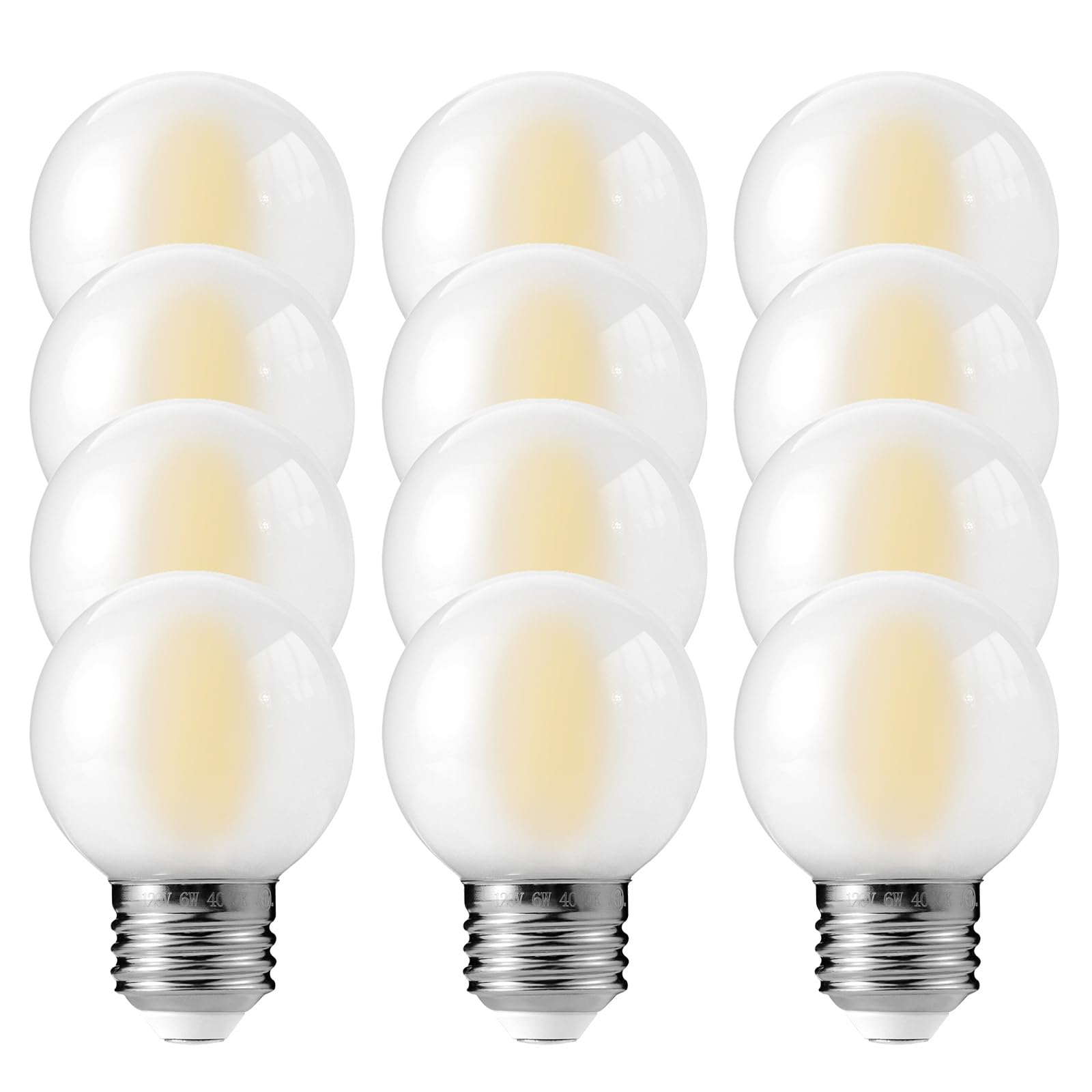E26 G16 LED Globe Light Bulbs, Small Golf Ball Size Round Bulb, 6W (60W Equivalent) 600 Lumens, 4000K Daylight White, Dimmable, Frosted Glass, for Chandelier, Pendant, Sconce, Lamp – 12 Pack