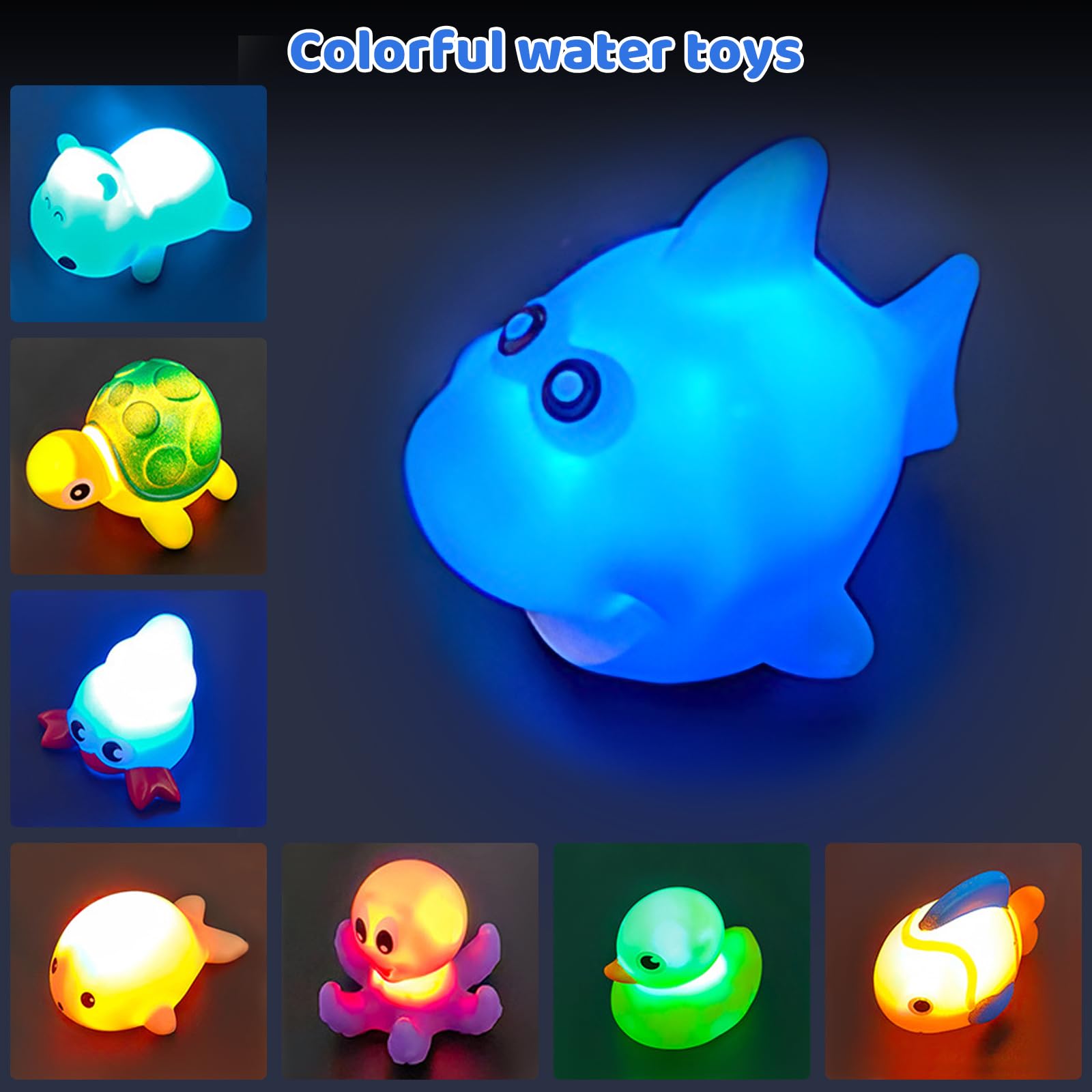 8Pcs LED Floating Light Up Bath Toys, Mold Resistant Baby Bathtub Toys for 6 Months+, Light Up Animal Bath Toys for Toddlers 2 Years Old — view 3