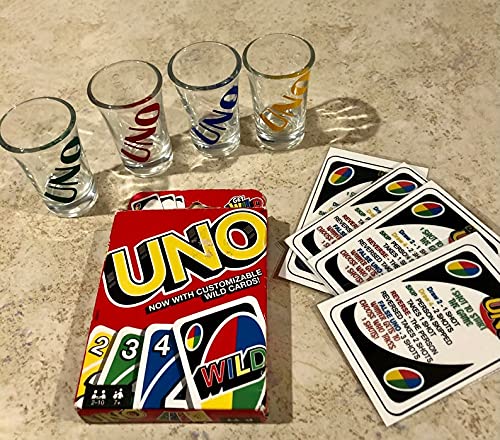 Drunk Uno Card Game! Shot Glasses, uno Cards and Drunk uno Rule Cards (8 Shot Glasses)
