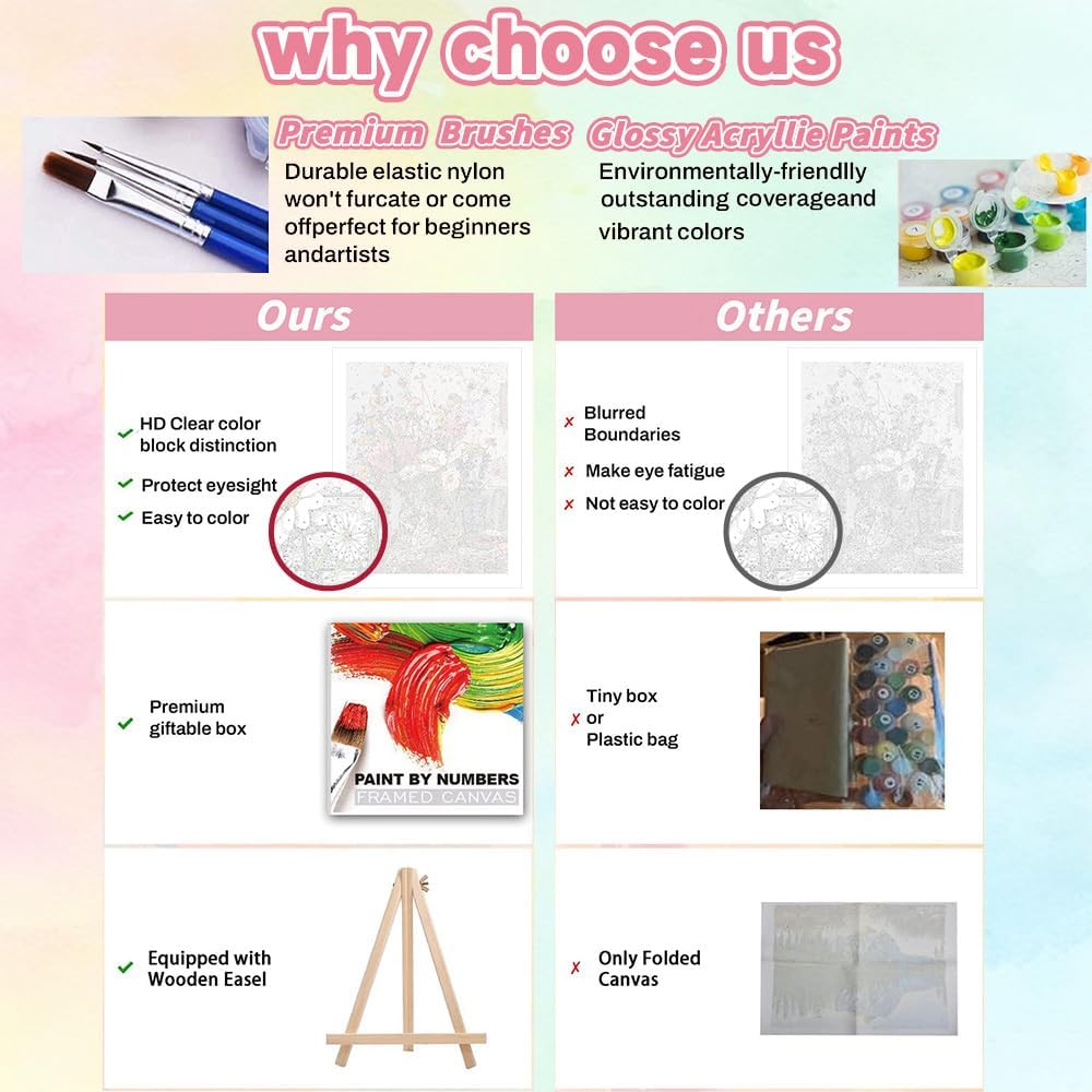 WEMEON Paint by Numbers Kit for Adults with Frame, Flower Paint by Number Canvas, Wildflower Paint by Numbers with Easel, DIY Paint by Number Kits for Home Wall Decor (12x16 Inch)