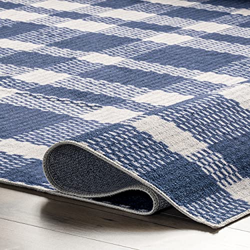Nuloom Rianne Machine Washable Plaid Farmhouse Runner Rug, 2' 6" X 8', Blue #TOP5