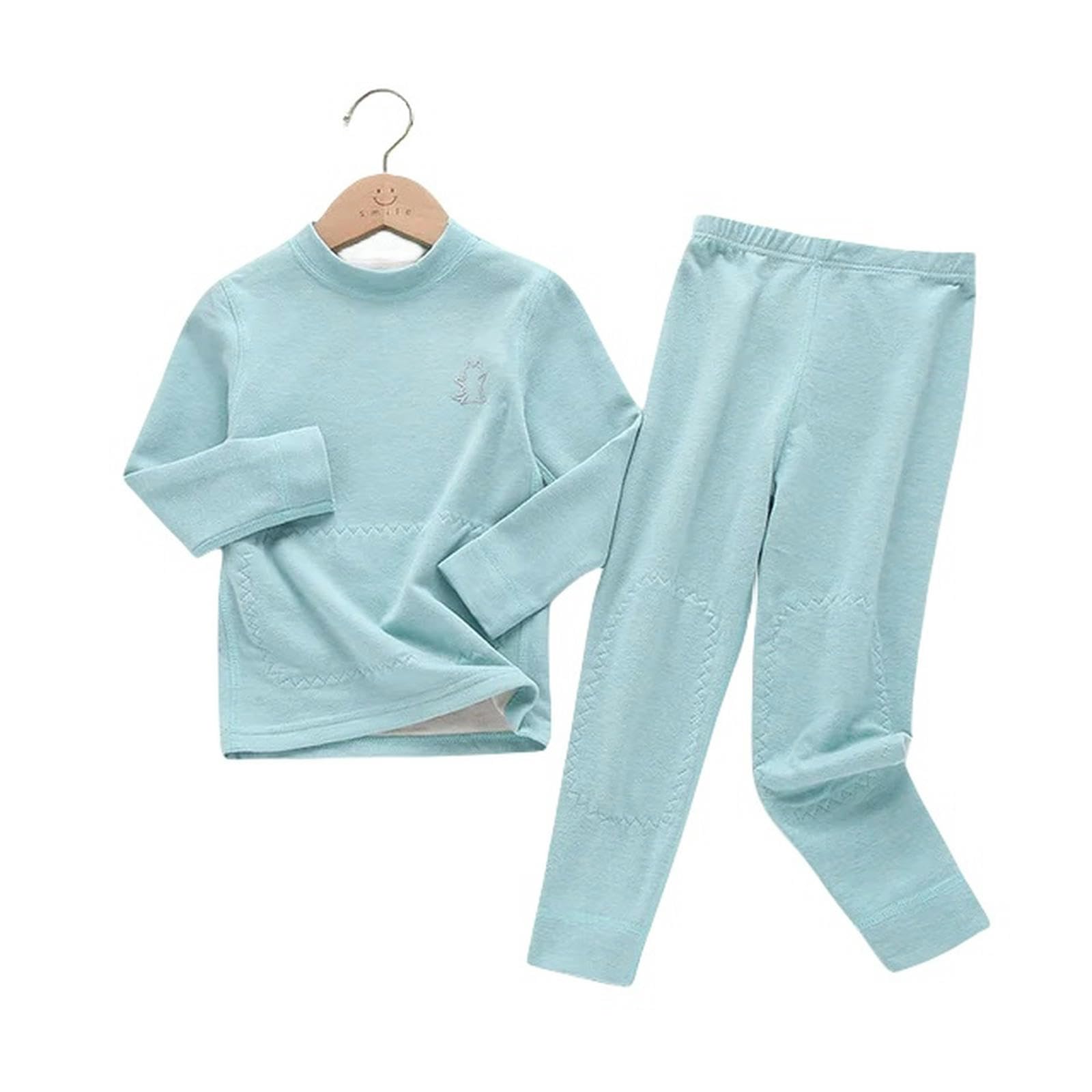 Zonto Winterunterwäsche für Kinder Frühling Und Herbst Kinderanzug Modische Jungen Und Mädchen Thermische Unterwäsche Set Süßigkeiten Farbe Heimkleidung 2-Teiliges Set-Blau-15-16T (Größe180)