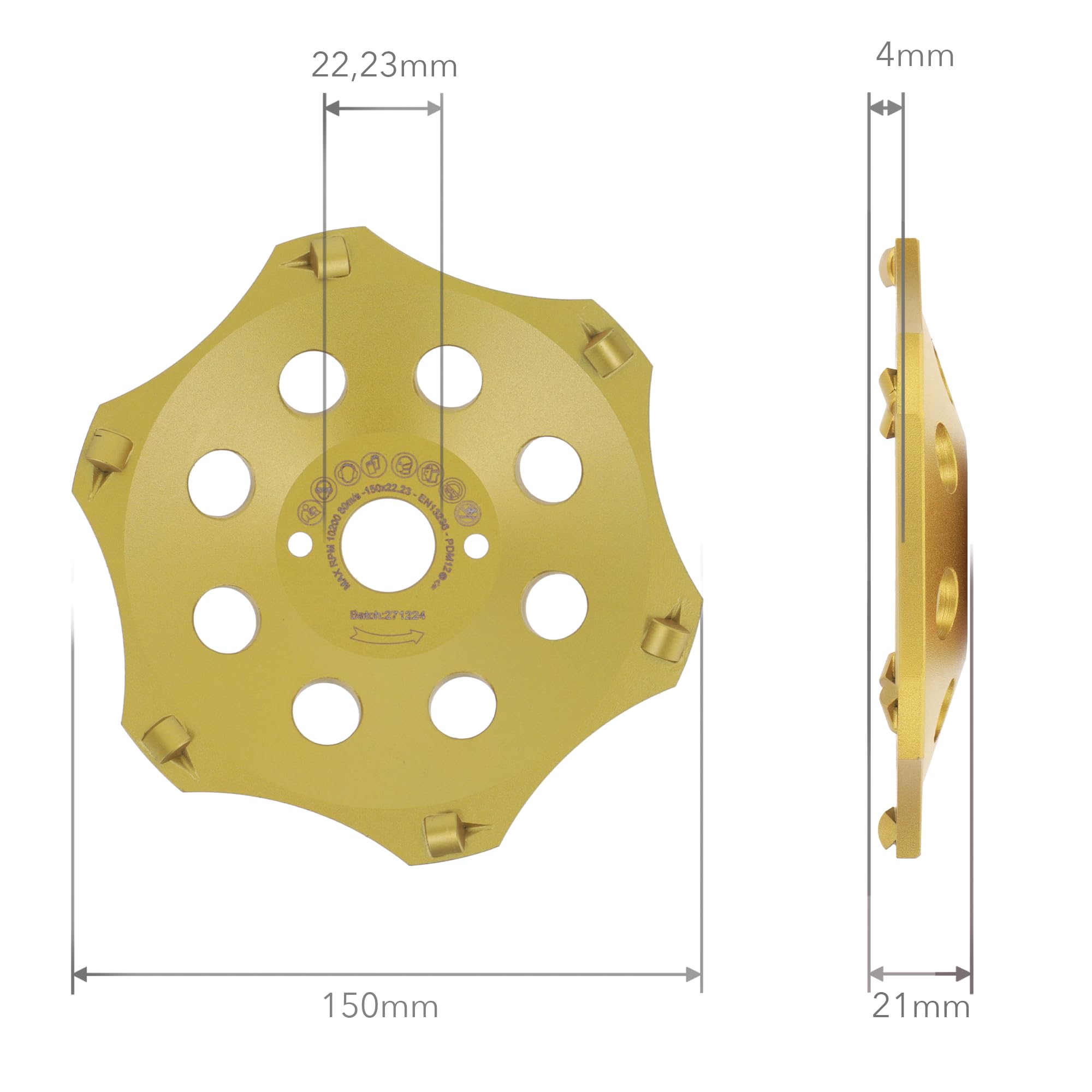 PRODIAMANT PKD diamentowa tarcza szlifierska 150 mm do szlifierki kątowej, szlifierki do betonu – 6 segmentów do betonu, jastrychu i powłok klejących