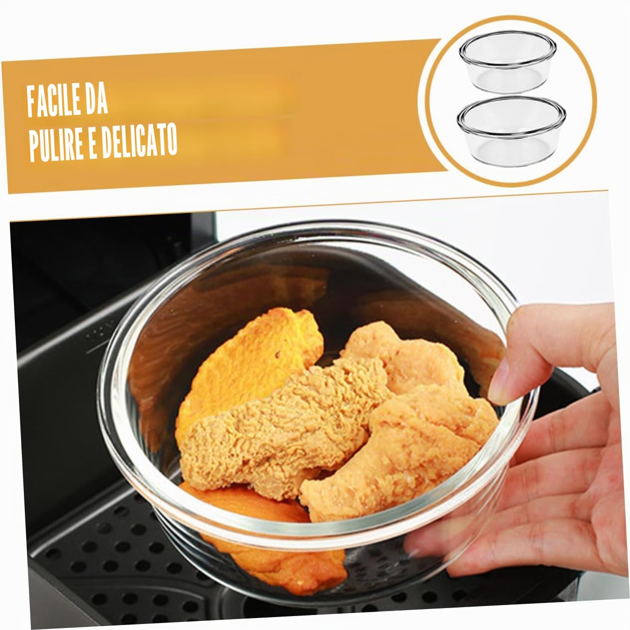 Set 2 Ciotole Vetro Temperato Per Friggitrice Ad Aria E Forno Ciotola Multiuso Alta Resistenza Al Calore 6.5"X6.5"X2.6" Per Insalata Dessert E Cottura Casa