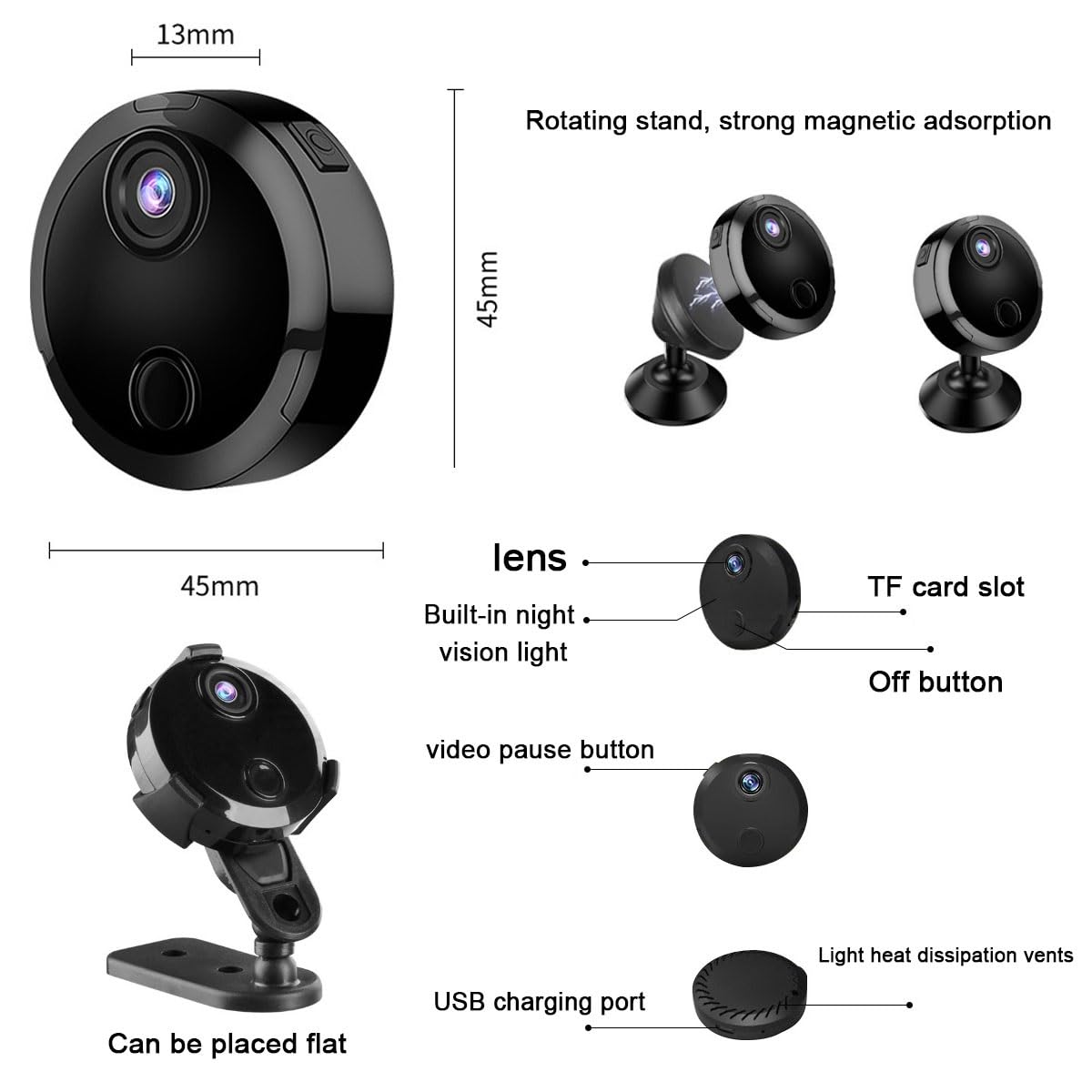 Kamera, Mała Bezprzewodowa Kamera Niani Mini 4K Do Użytku Domowego, Mikro Kamera Z Wykrywaniem Ruchu I 4 Lampami Noktowizyjnymi, Kamera HD 1080P Z Funkcją Nagrywania W Pętli