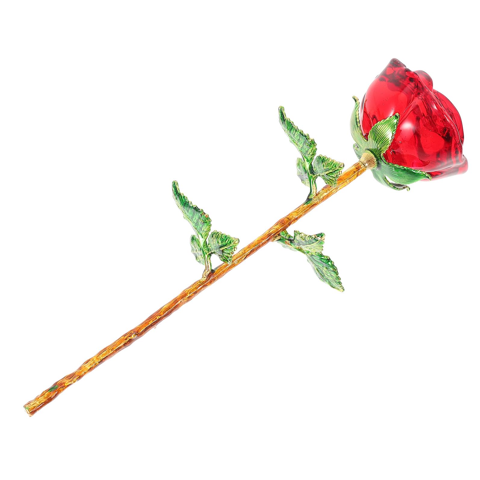 Composition décorative de rose rouge en verre cristal et bouquet fleurs artificielles