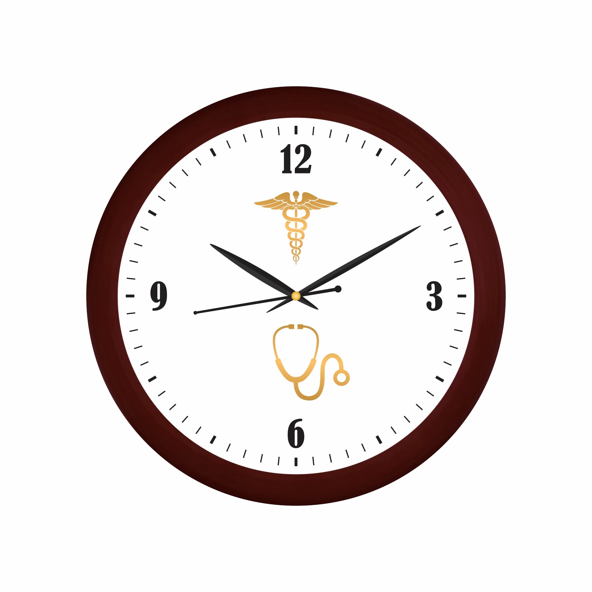 Shri R. K.Doctor Logo Stethoscope 12 inches Analogue Plastic Glass Wall Clock-Brown