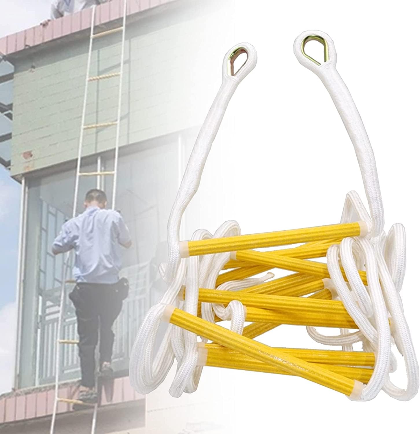 Reusable Escape Rope Ladder, Emergency Fire Escape Ladders, Home Climbing Engineering Ladder Escape With Hooks From Window And Balcon, Weight Capacity 420KG-5m/16.4ft