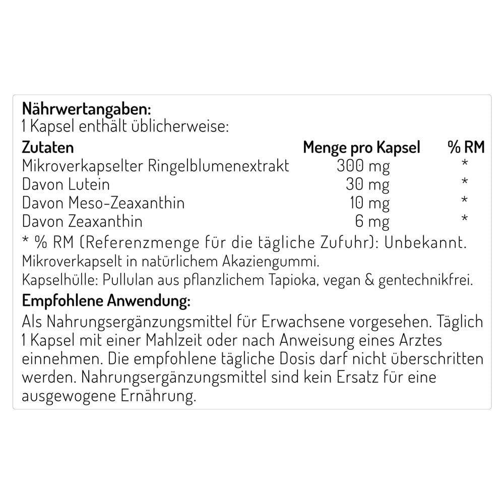 Lutein: Formel Lutein 30 mg, Meso-Zeaxanthin 10 mg, Zeaxanthin 6 mg (120 Kapseln pro Beutel)