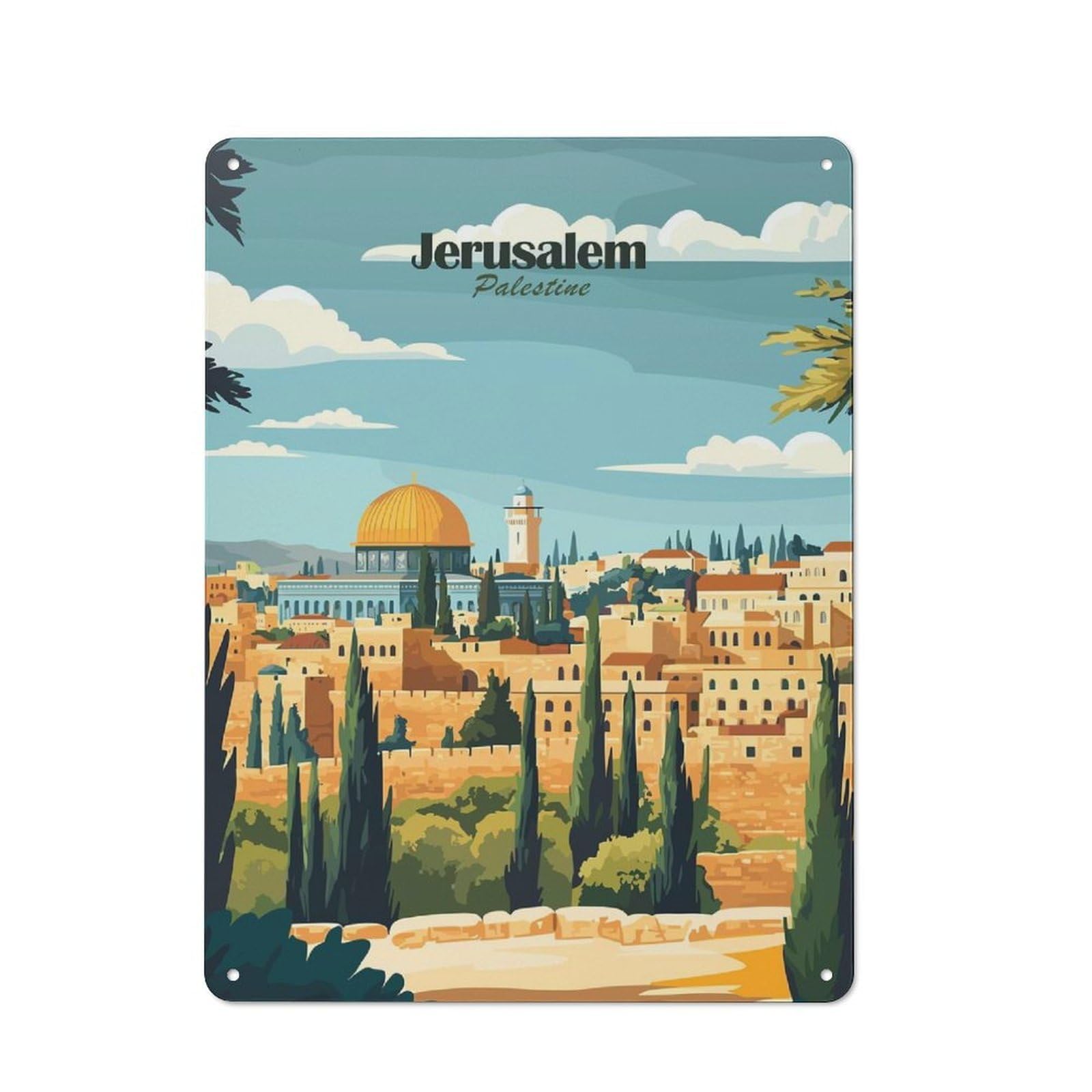 Junmoney Style-22 Metal Wall Art Sign With Jerusalem Cityscape Design 40X30cm, Vintage Vintage Wall Decor For Living Room, Hallway, Kitchen Or Cafe