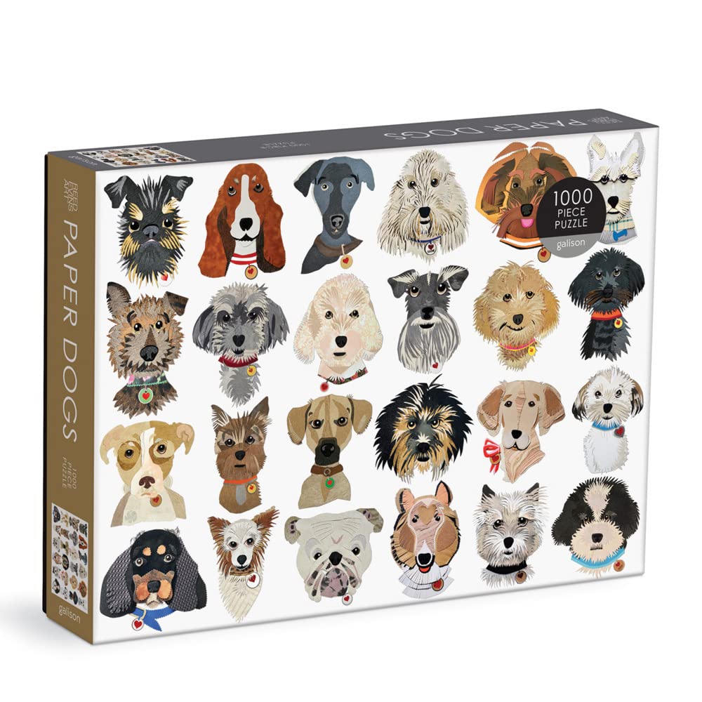 Paper Dogs 1000 Piece Puzzle - 1000 Piece Jigsaw Puzzle for Adults, 24 Hand Cut Dog Portraits, Thick and Sturdy Pieces, Perfect for Puzzle and Dog Lovers