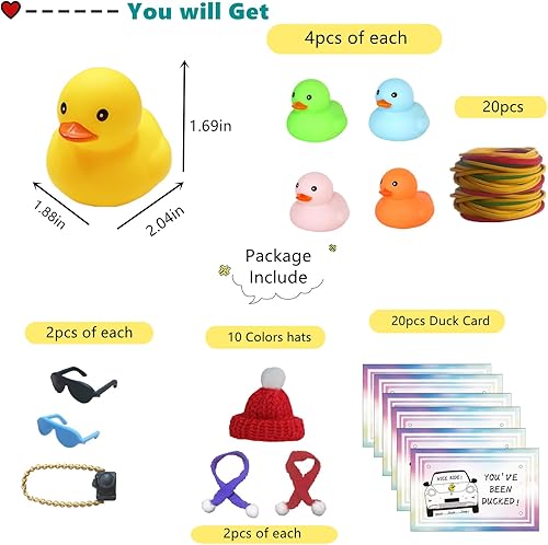 Miniatura 2 de Juego de 20 patos de goma que incluyen tarjetas con texto en inglés "You've Been Duck", pequeños patos, lentes de sol, cámaras, sombrero de lana,