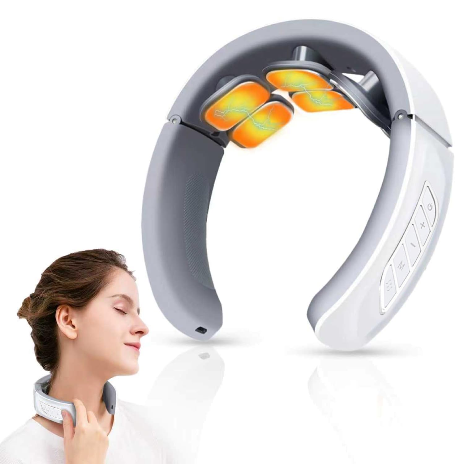 Masseur Cervical, Massage Cou Portable 6 Têtes avec Thérapie Thermique à 42°C, 6 Modes de d'Impulsion 9 Intensités Accueil Masseur pour Bureau et Maison, Voyage
