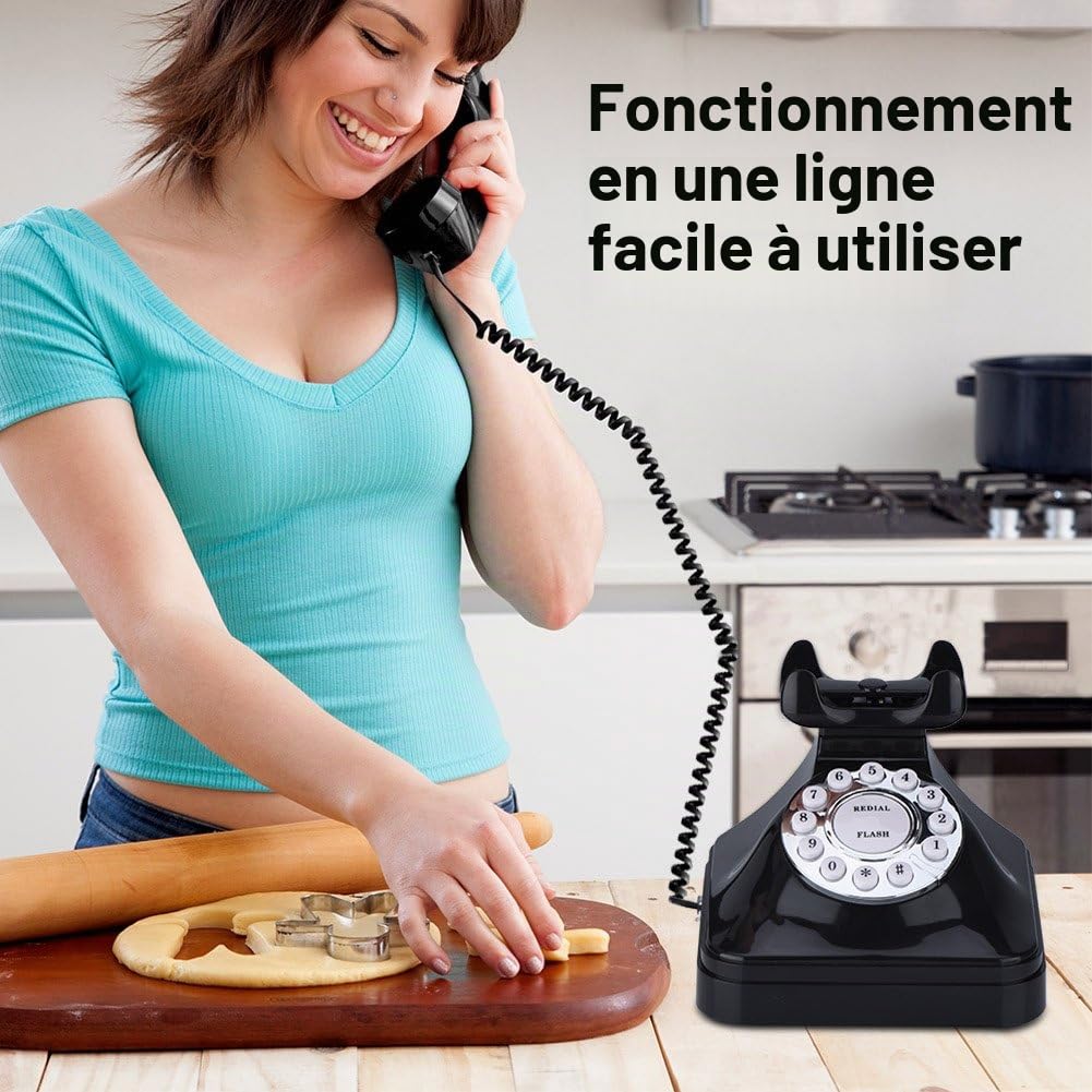 Téléphone rétro, téléphone fixe à l'ancienne, téléphone multifonction vintage en plastique, téléphone fixe à fil rétro, flash, nouvelle numérotation et réservation (fonctionnement à une lignoirne)