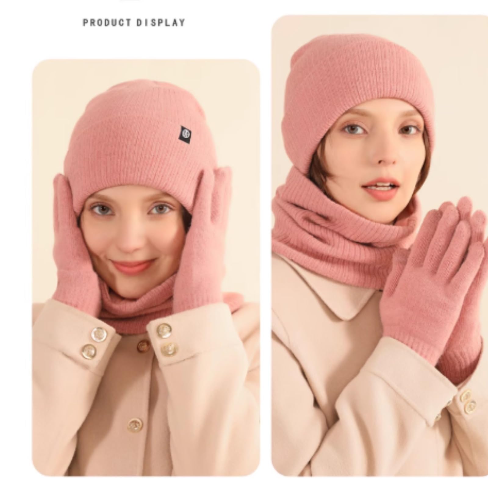 Set Cappello Sciarpa Guanti Set Termico Invernale da Esterno con Cappello, Sciarpa, Guanti E Fodera in Pile Inverno(Pink)