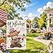 Heyfibro Welcome 4th of July Patriotic Garden Flag 12x18 Double Sided Burlap, Highland Cow with American Flag & Fireworks Yard Banner for Rustic Daisy Independence Day Outdoor Decor
