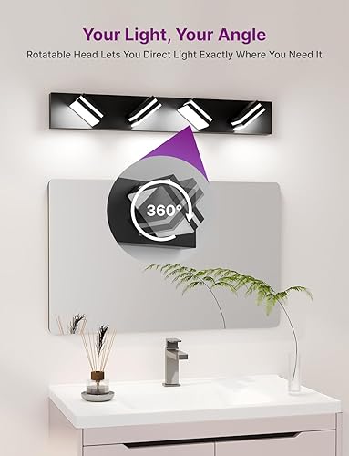 Miniatura 5 de Lámpara de tocador de 4 luces de 29 pulgadas en negro mate, moderna lámpara de baño sobre el espejo, luz LED de baño 3000K 4000K 5000K CCT ajustable