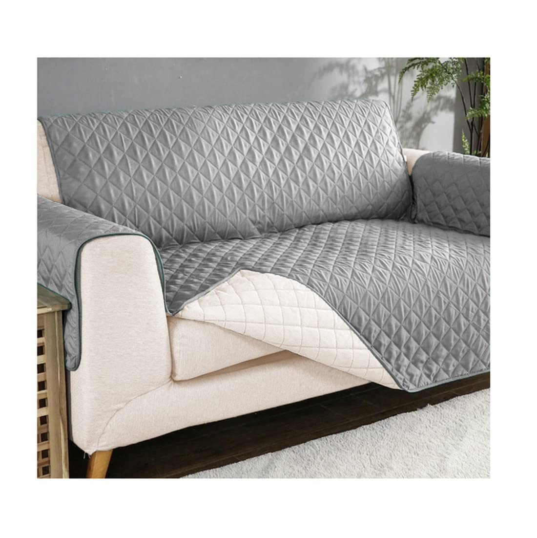 Acomoda Textil - Funda de Sofá Reversible, Protector de Sofá Acolchado Bicolor con Funda Reposabrazos, Cubre Sofá Resistente al Polvo y Manchas. (Gris, 1 Plaza)