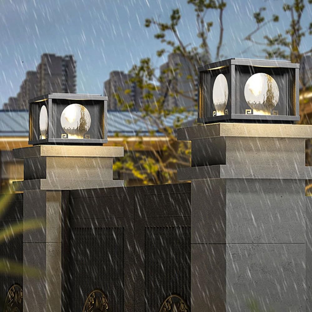 Oświetlenie kolumny zewnętrznej Solarna lampa filarowa czarna lampa słupkowa do płaskiej powierzchni patio dekoracja ogrodu, elektryczna komunalna - mała