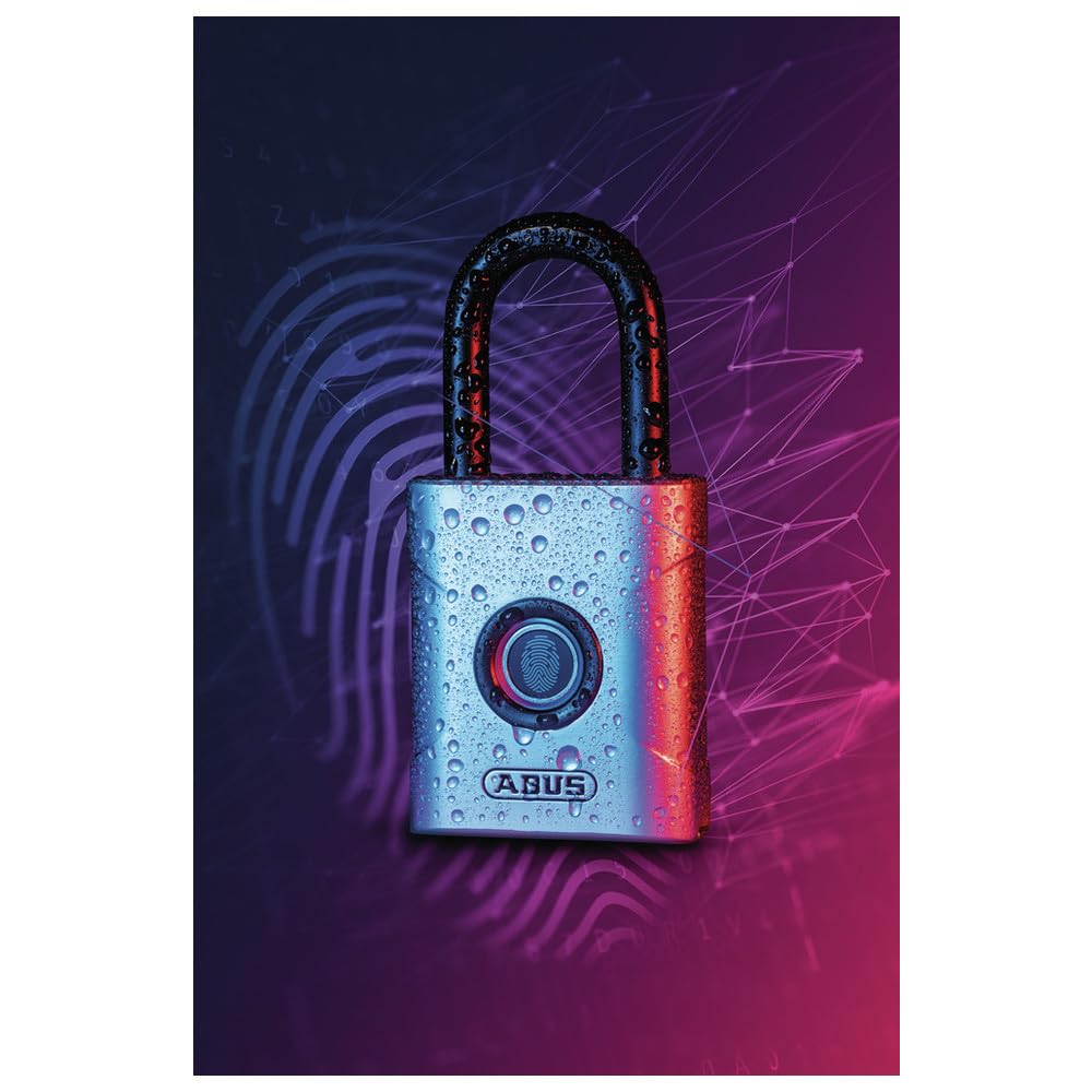 ABUS Touch 57/50 cerradura de huella dactilar - candado sin llave, resistente a la intemperie - IP66 & IP68 - para gimnasio, oficina, hogar, jardín y mucho más, plata, 50mm