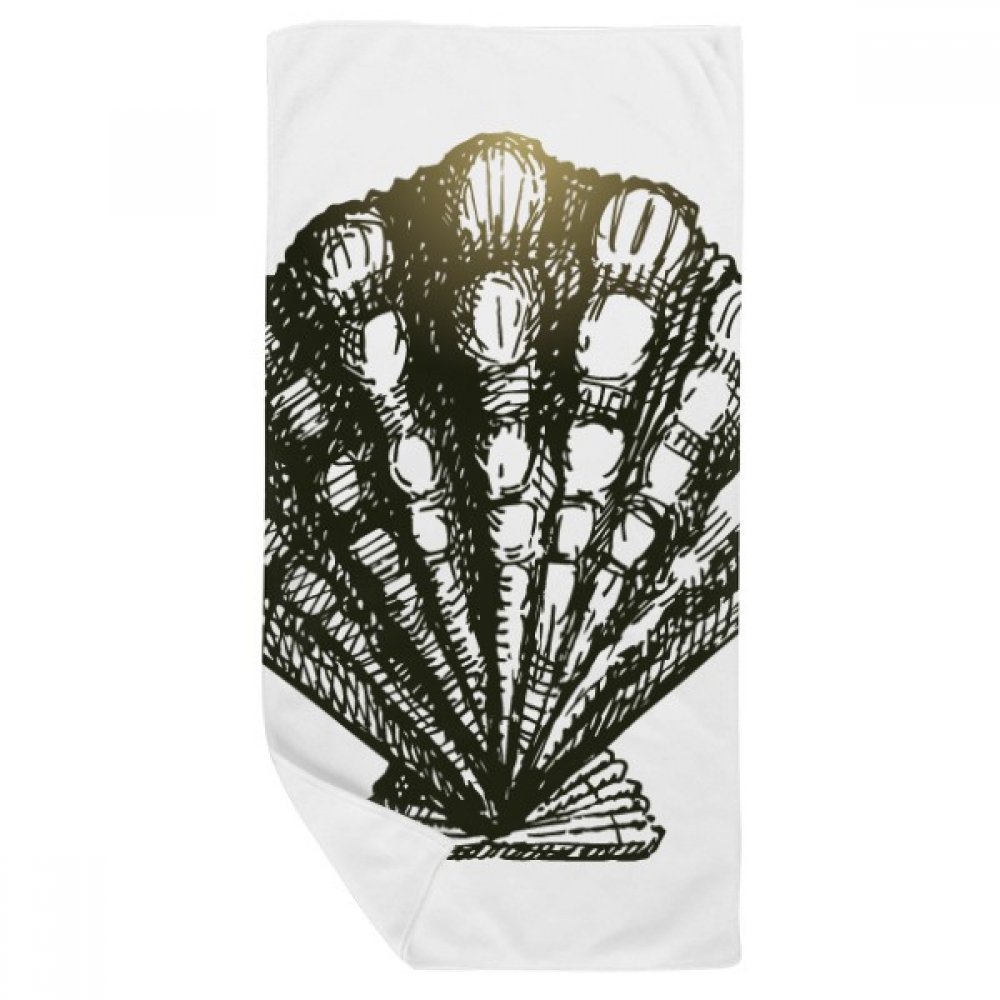 Serviette de bain doux pétoncle illustration marine multicolore et noire
