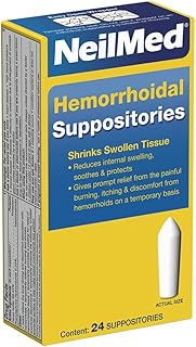 NeilMed Hemorrhoidal Suppositories, Shrinks Swollen Tissue, Relief from Burning, Itching and Discomfort of Hemorrhoids, 24 Count