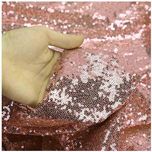 LQIAO Pink Rose Gold Sequin Fabric Elegant Shimmer Sequin Fabric by The Yard for Shower Curtain Drawer Storage Cubes Mermaid Tail Wedding Dress Home Curtain DIY