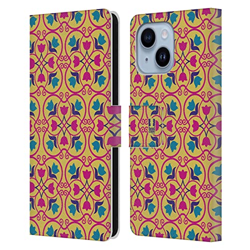 Étui portefeuille iPhone 14 Plus Head Case Designs en cuir jaune