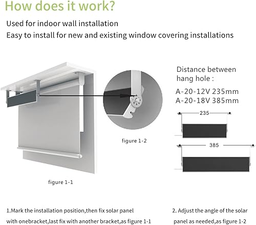Miniatura 5 de Cargador de panel solar de 12 V para motores motorizados de persianasombra, persianas enrollables eléctricas inteligentes (12 V-1.8 W)