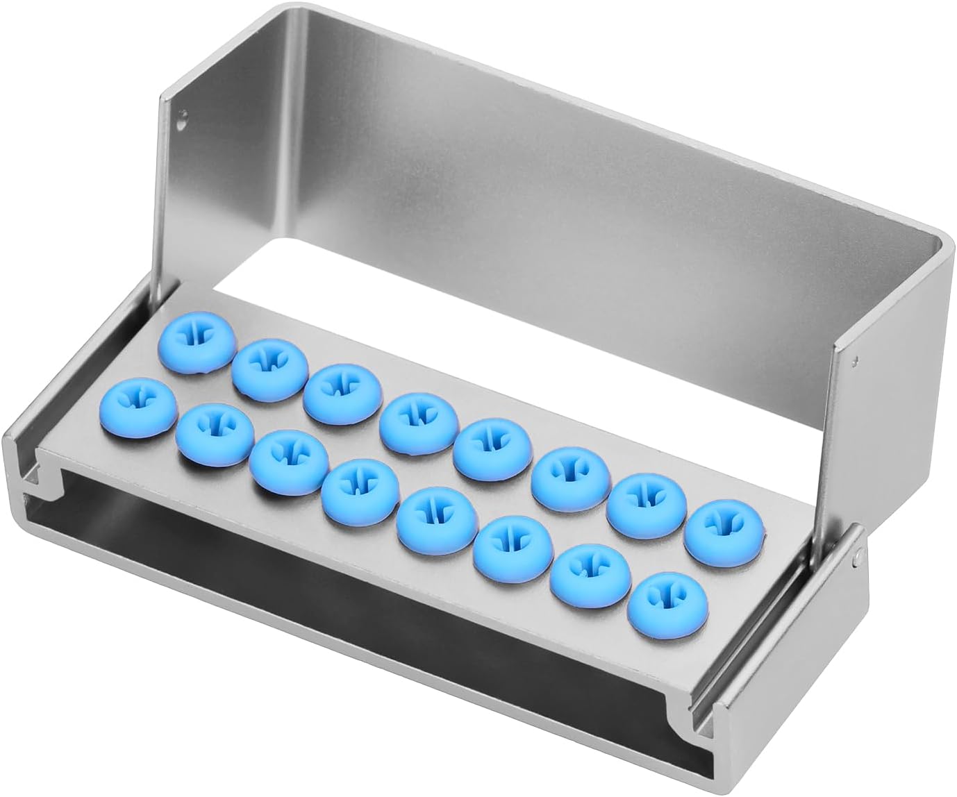 2Pcs 16 Holes Bur Block Holder with Silicon Cover Autoclavable Burs Block Case for Placing FG RA Burs (silver)