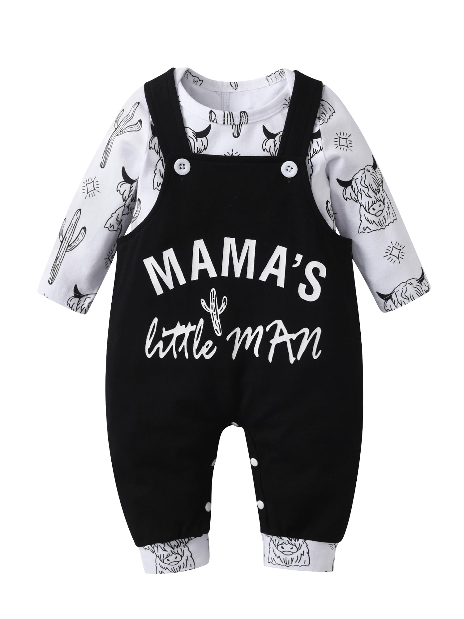 Zoputey Infant Baby Boy Clothes Printed Tops + Suspender Pants 2Pcs Outfit Set, Black, 12-18 Months