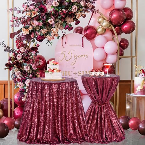 Image of B-COOL Round Tablecloth Sequin Draping Decorations: 132 Inch Tablecloths Sequence Overlay Shimmer Fabric for Birthday Dinner Parties Christmas