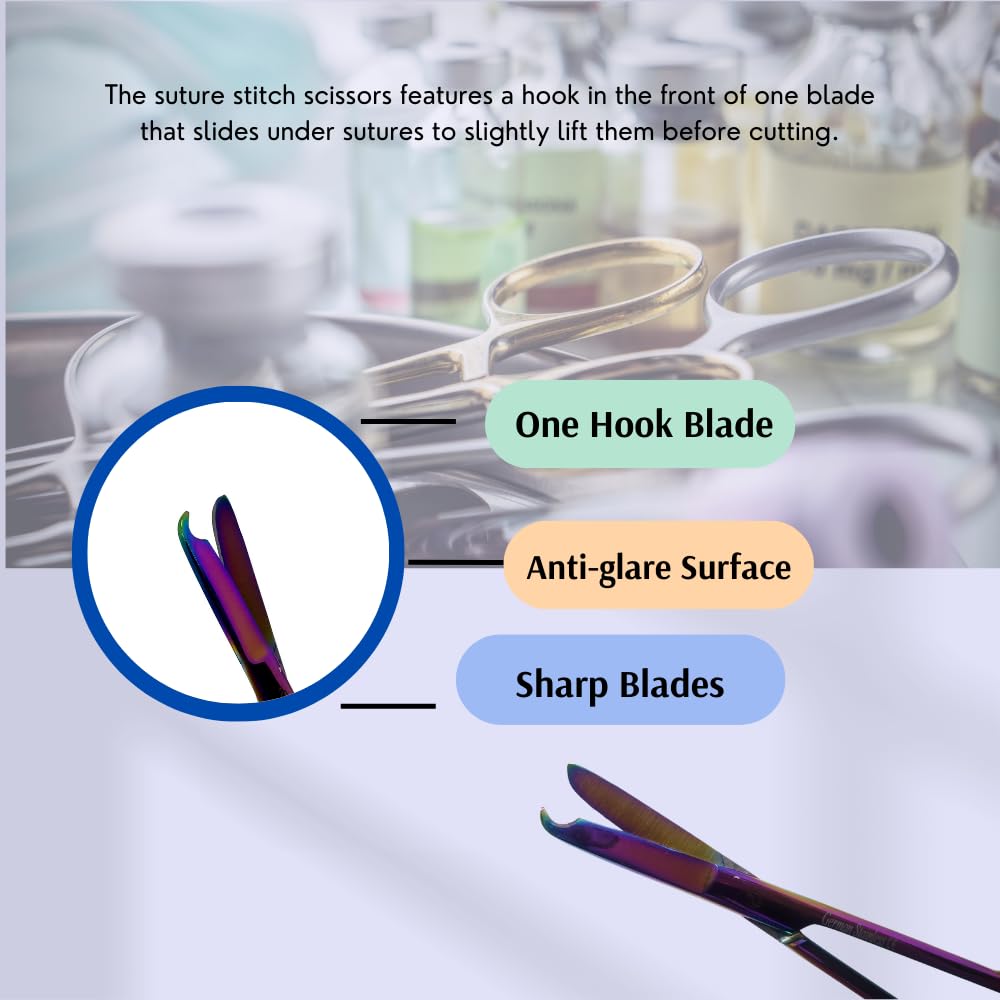 Littauer Spencer Stitch Scissors With Crescent Delicate Hook Blade Stainless Steel Multi-function Lightweight Shears to Use For Cutting, Trimming, Make Precision Slices (Multicolor - 4.5