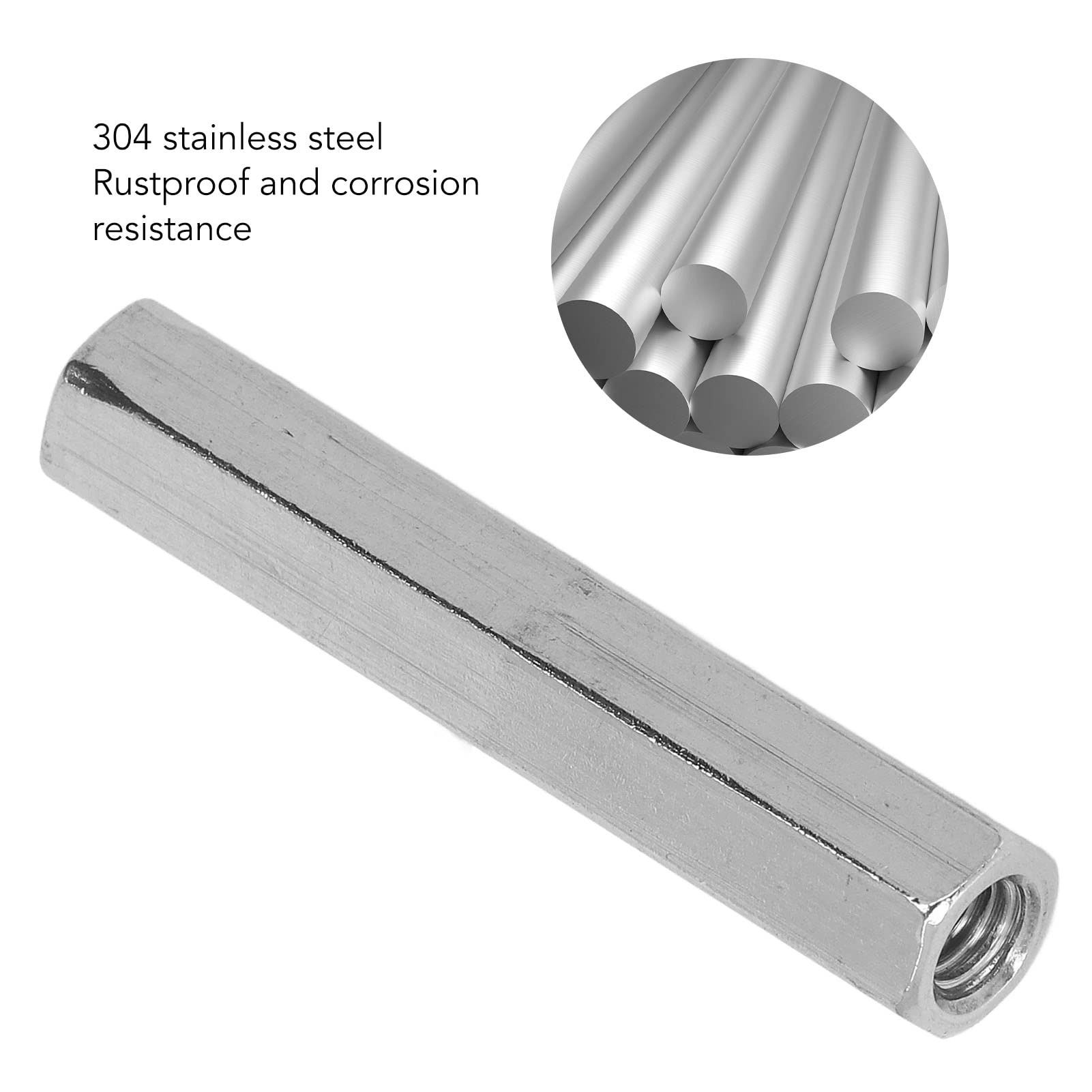 5 Tuercas Acoplamiento M8x1.25 Acero Inoxidable 304 Larga 75mm | Varilla Hexagonal Rosca Hembra 13mm OD para Unión de Componentes