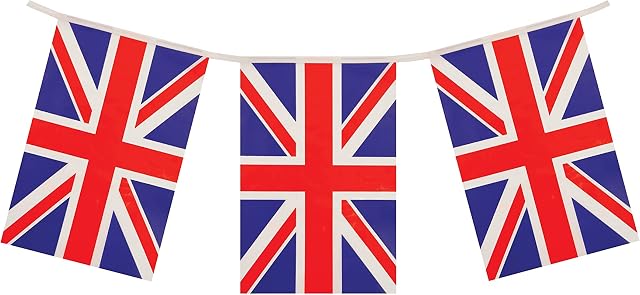 Henbrandt Union Jack Rectangular Party Bunting 10m Celebration Bunting Great Britain Union Jack British Party Decorations with 20 Flags Royal Theme Garland Pub BBQ Decoration