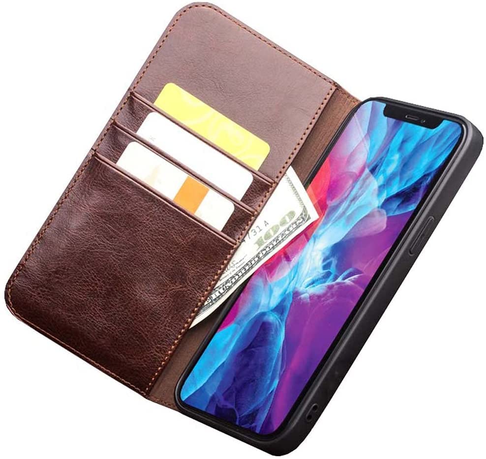 Béquille iPhone 13 Pro intégrée sur étui cuir noir avec porte-carte pour le quotidien