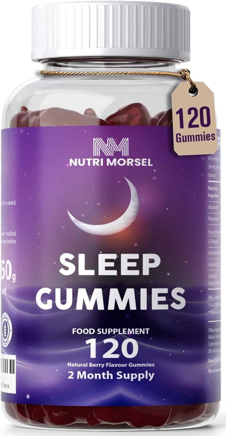 Bonus Size 120 Sleep Gummies for Adults, Sugar Free Magnesium Sleep Gummies Chewable Raspberry Flavored Natural Non-GMO Vegan Valerian Root Passion Flower and L-Theanine