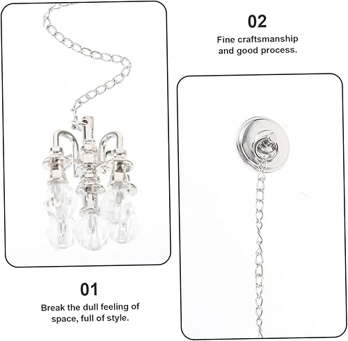 Miniatura 4 de Wakauto 2 Pieces Miniature Food Toy Scene Crystal Lamp Model for Dollhouse Miniature Ceiling Lamp Pendant Lights Baby Alloy Doll