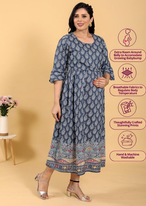 Image of RITIJYA Zipless Feeding Kurtis & Dresses for Women | Zipless Maternity Wear Gown Pregnancy Dress for Nursing Mothers | Viscose Rayon | Stylish & Comfortable | S to 4XL | Washable & Durable