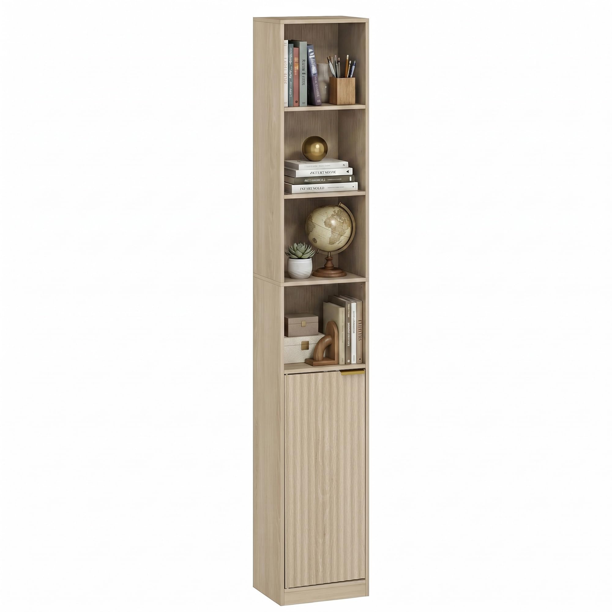 HOMCOM Bookcase, 6-Tier Tall Bookshelf, Open Book Shelf with Storage Cabinet and Adjustable Shelf, Anti-Tip Hardware for Living Room, Bedroom, Home Office, Oak Wood Effect