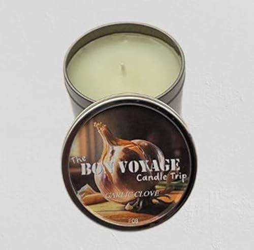 Bon Voyage Velas perfumadas de clavo de ajo, vela en tarro de 4 onzas, velas de aromaterapia de cera de parafina para el hogar y regalos para