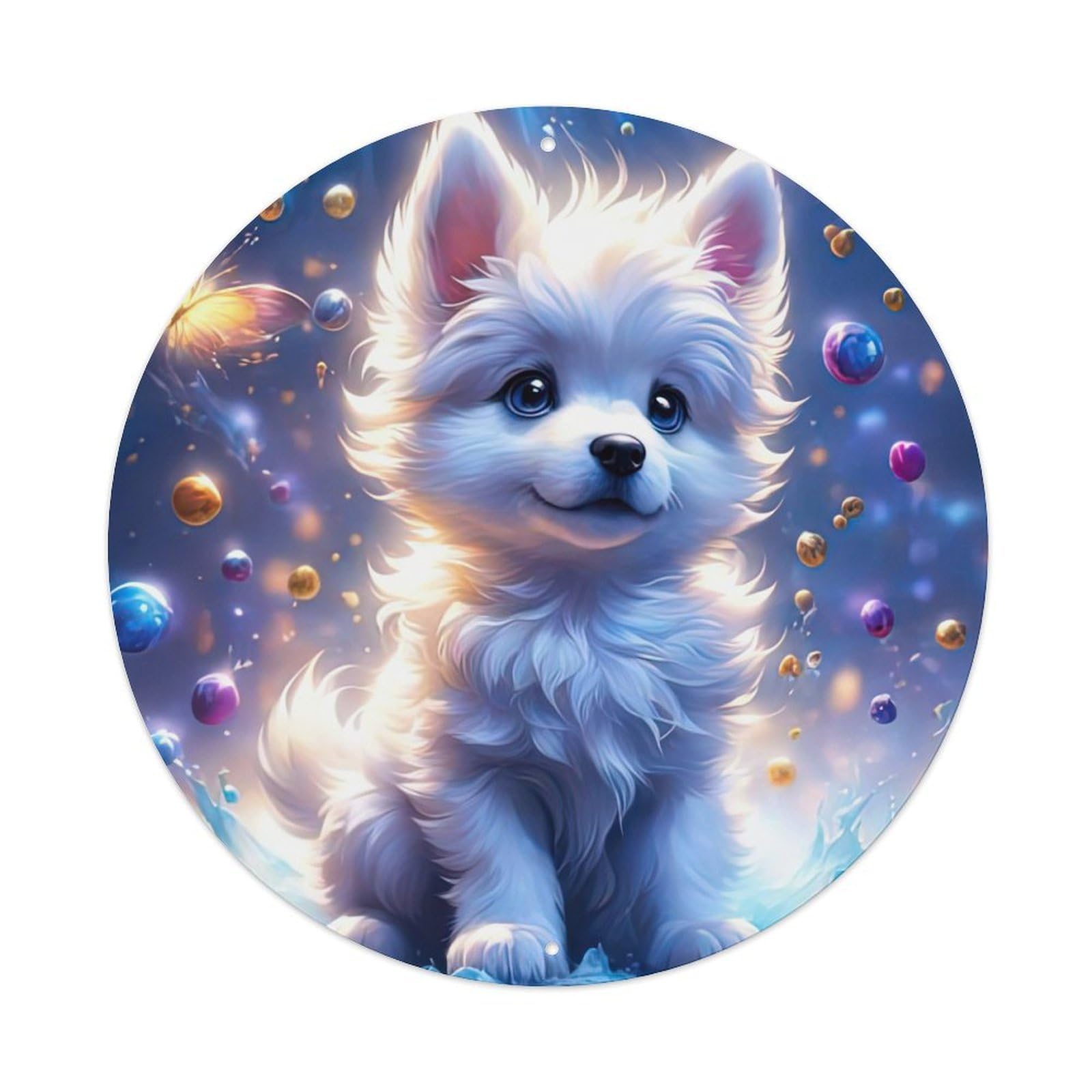 Animal Artwork Cute Puppy And Butterfly Metal Tin Sign
