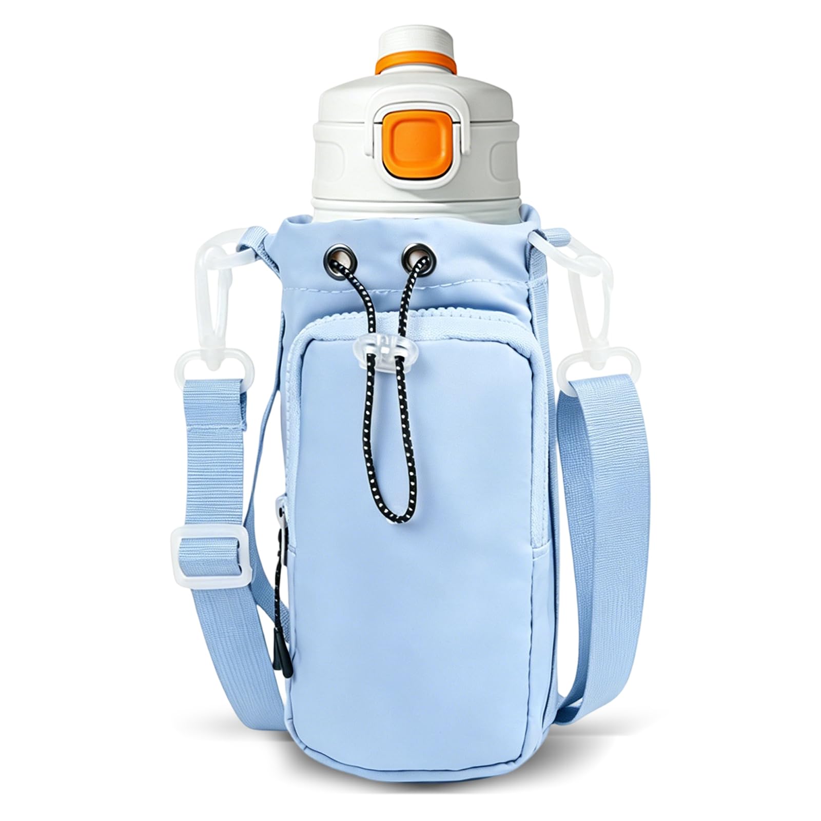 Hittriu Water Bottle Carrier 30-35oz, Cross Body & Shoulder Bottle Bag with Pocket & Strap & Handle, Drinks Bottle Pouch for Sport Shopping Camping (Blue)