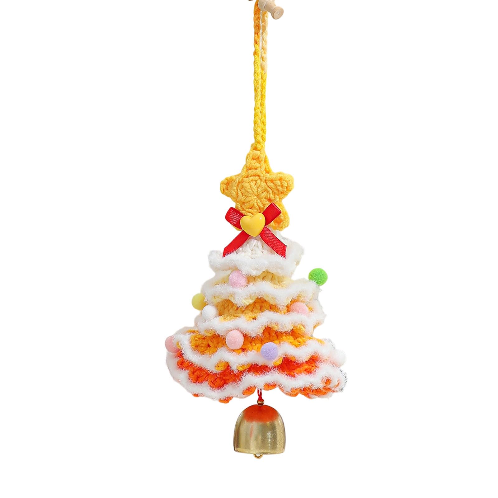 KAQNTUD Crocheted Christmas Tree Hanging Decoration Handmade Yarn Decoration with Bell for Car Interior Holiday and Festive Holiday Accents